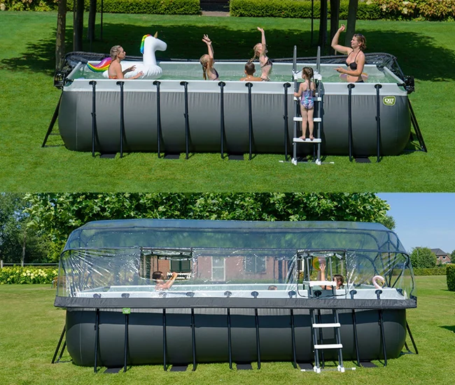 Rechteckiger, röhrenförmiger Pool aus schwarzem Leder, 5,40 x 2,50 x 1,22 m, mit Kuppel – Exit Toys