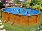 Mauritius ovaler Stahlpool mit Holzoptik, 6,34 x 3,99 x 1,32 m - Grau – Image 4