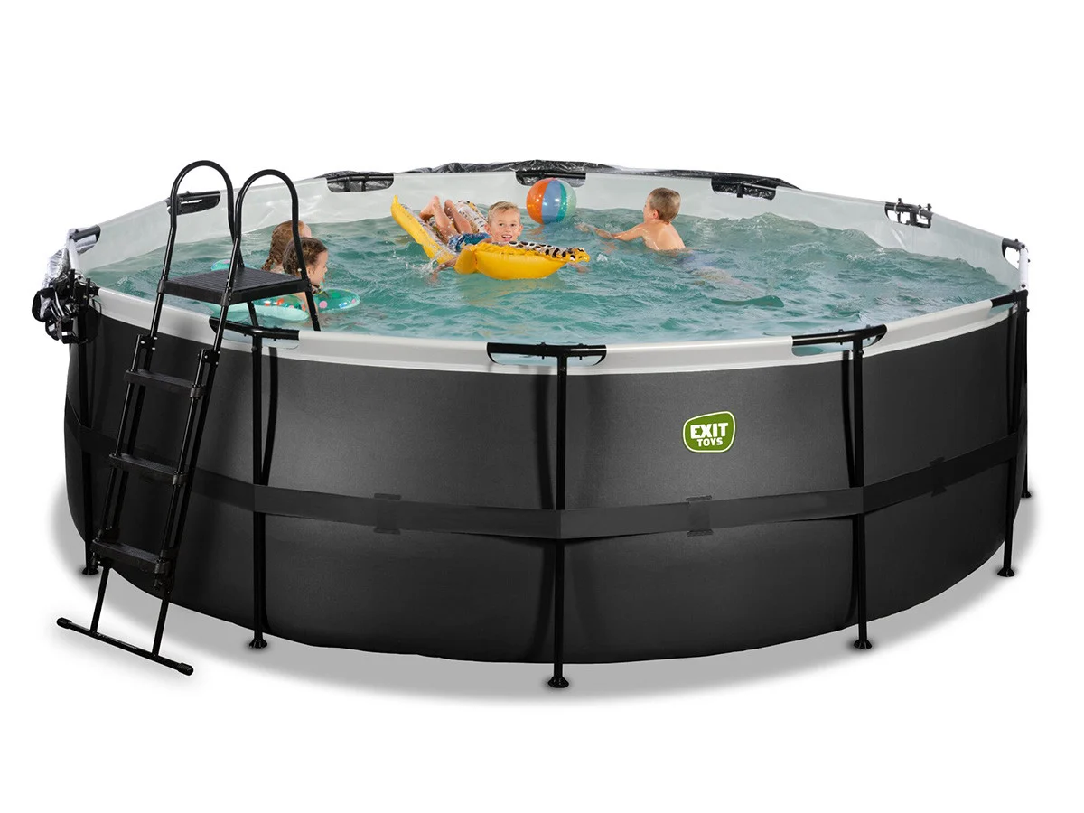 Runder, röhrenförmiger Pool aus schwarzem Leder, 4,27 x 1,22 m, mit Kuppel – Exit Toys